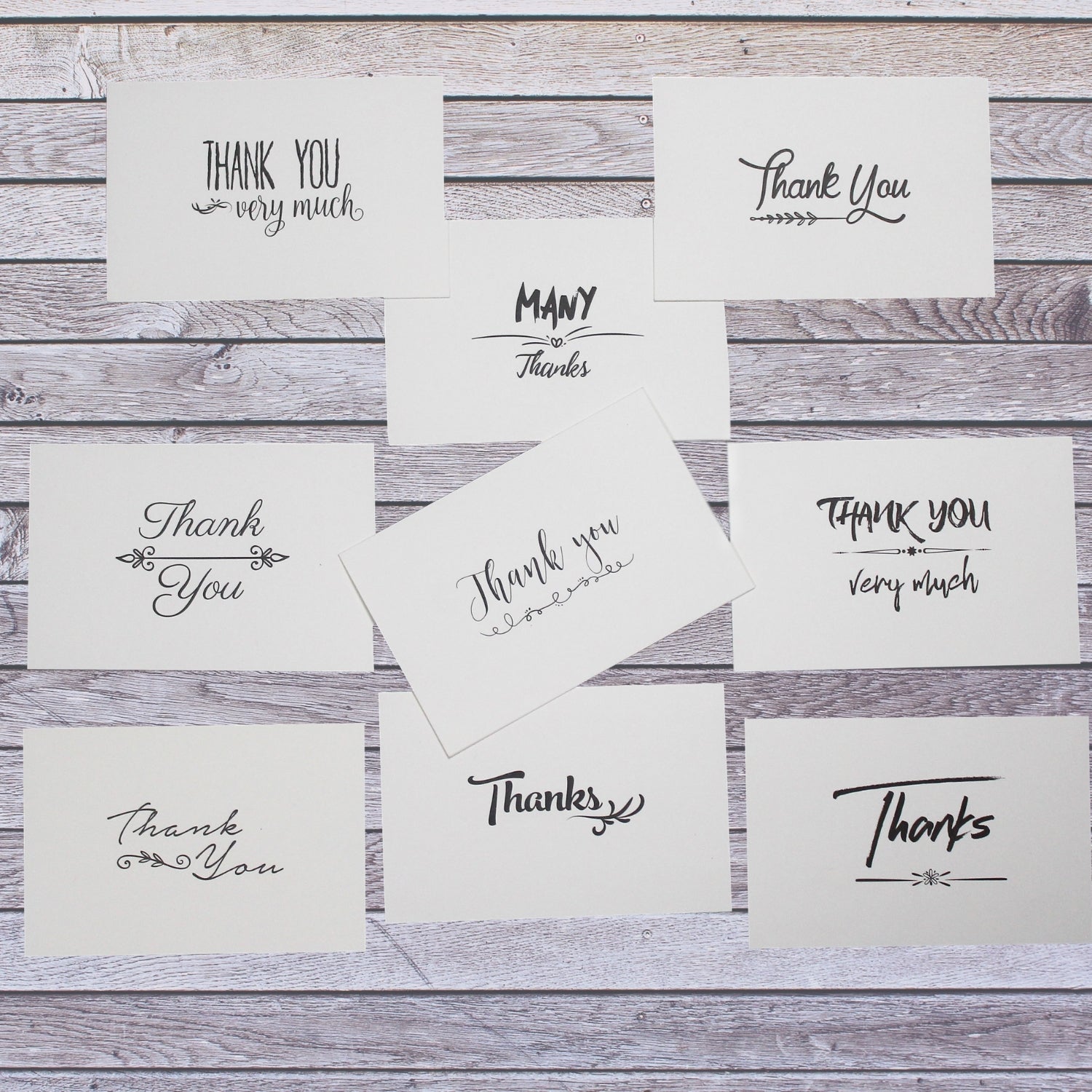 100 Pack Thank You Note Cards Bulk Set Box - Blank - 10 Vintage Handwritten Designs -100 Brown Kraft Paper Envelopes & Stickers- 4 x 6 Inches - Personal and Business use - Bridal and Baby showers